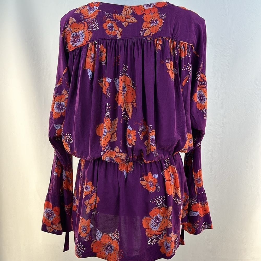 Free People Tuscan Dreams Floral Printed Wrap Long Sleeve Tunic Top - Picture 7 of 11